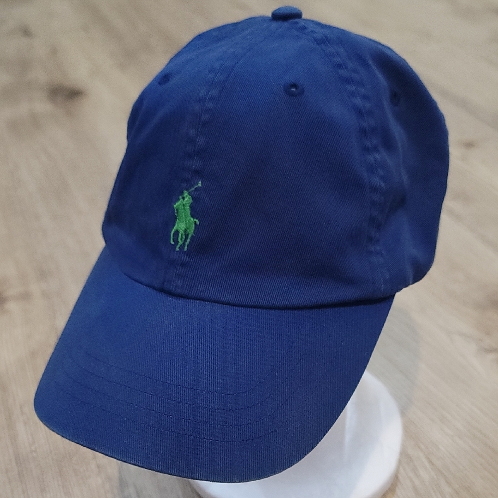 Polo by Ralph Lauren Navy Hat with Green Logo Leather Adjustable Strap